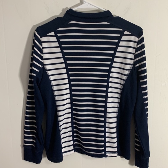 Ruby Rd Navy Blue & White zipper cardigan, Sz PM / MP Medium Petite - Picture 7 of 8
